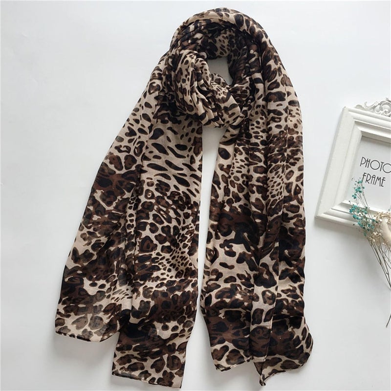 VJHX Leopard Print Shawls and Wraps for Womens Cheetah Hijab Scarf Voile Sheer Beach Scarves Sunscreen Head Shawl - Image 2